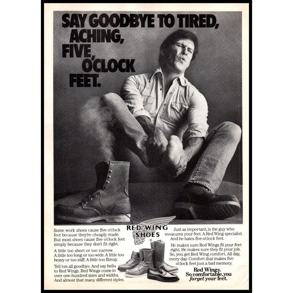 1985 Red Wing Shoes Work Boots Vintage Print Ad Man Jeans Denim Shirt Wall Art - Picture 1 of 1